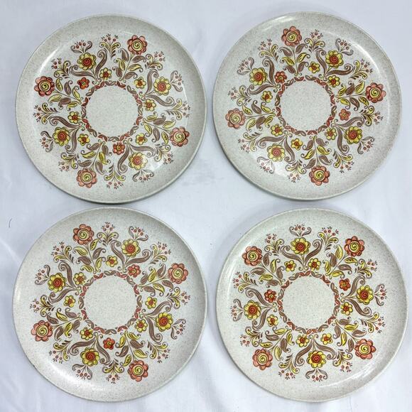 Vintage Mid Century Melamine Melmac 10" Dinner Plates Mod Floral - Boonton - Picture 1 of 4